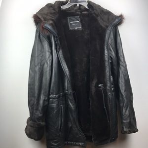 MARC NEW YORK black Hood leather jacket FOX FUR XL